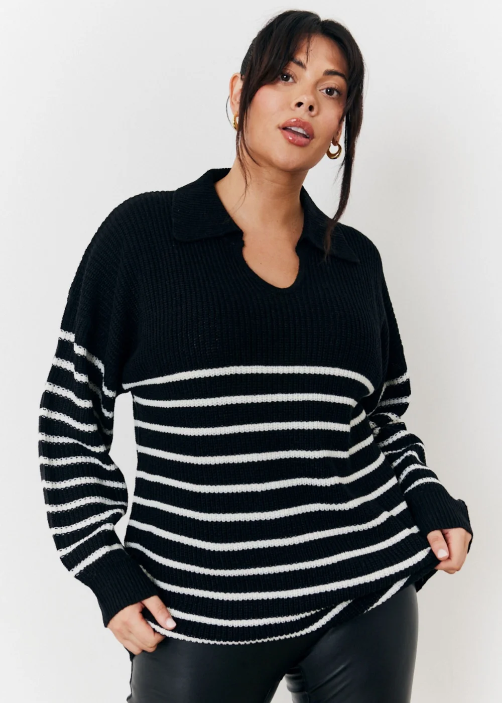 In The Style Monochrome Stripe Collared Knit Jumper - 06-08 Image 5
