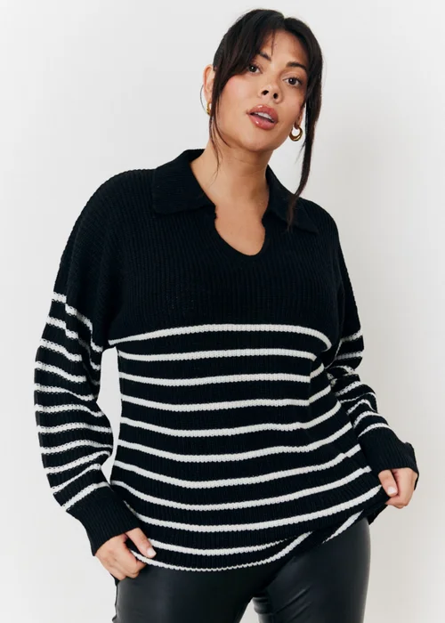 In The Style Monochrome Stripe Collared Knit Jumper - 06-08 Image 5