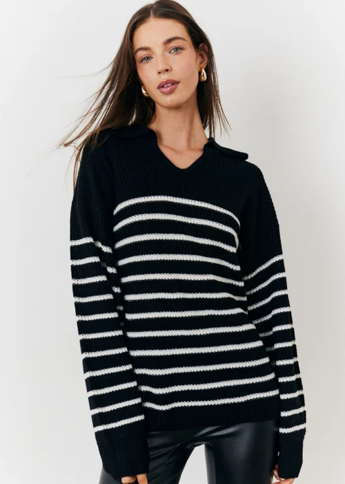 In The Style Monochrome Stripe Collared Knit Jumper - 06-08 Image 1