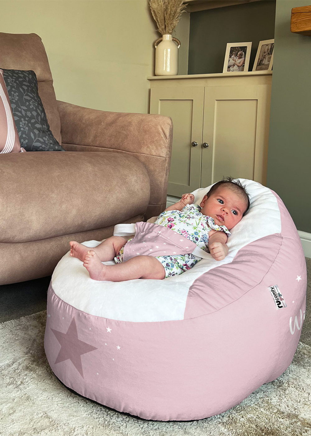 rucomfy Printed Wish Upon A Star Pink Baby Beanbag - One Size Image 1