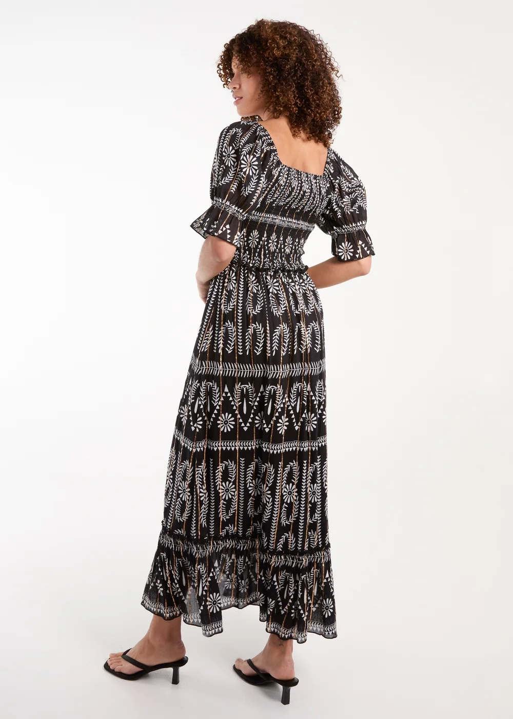 Blue Vanilla Black Milkmaid Shirred Square Neck Midi Dress - S Image 2