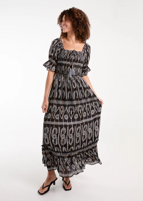 Blue Vanilla Black Milkmaid Shirred Square Neck Midi Dress - S Image 4