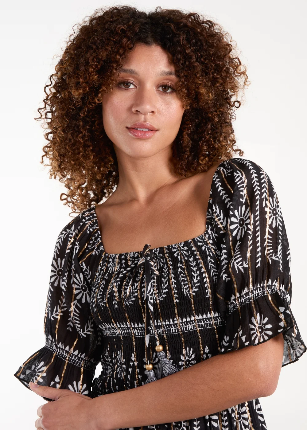 Blue Vanilla Black Milkmaid Shirred Square Neck Midi Dress - S Image 3