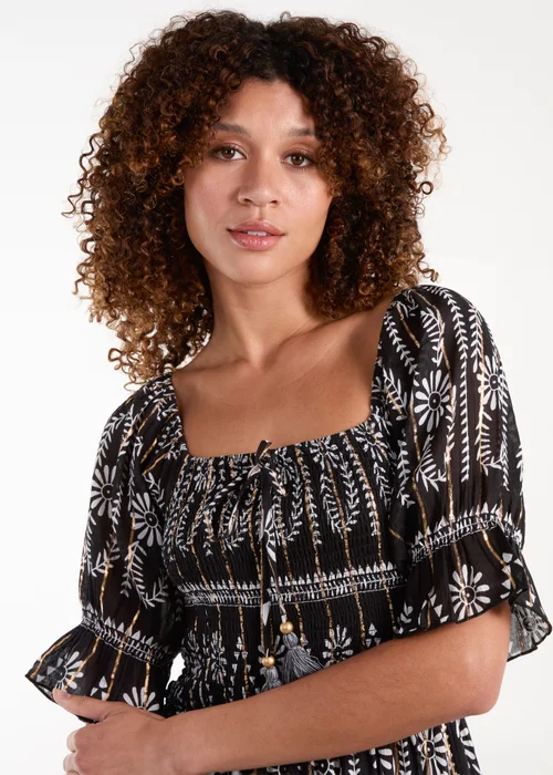 Blue Vanilla Black Milkmaid Shirred Square Neck Midi Dress - S Image 3