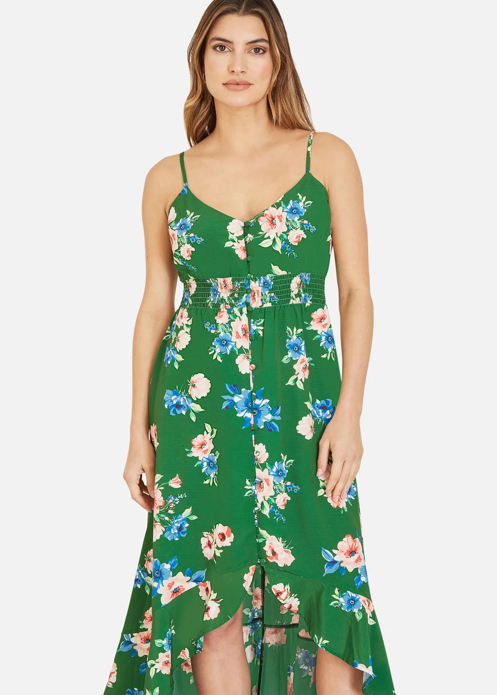 Mela Green Floral High Low Frill Midi Dress - 8 Image 2