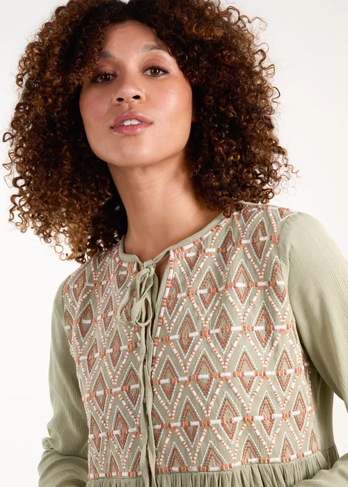 Blue Vanilla Khaki Embroidered Tunic Dress - S Image 3