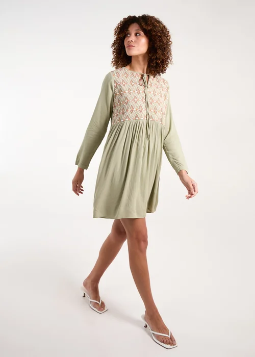 Blue Vanilla Khaki Embroidered Tunic Dress - S Image 4
