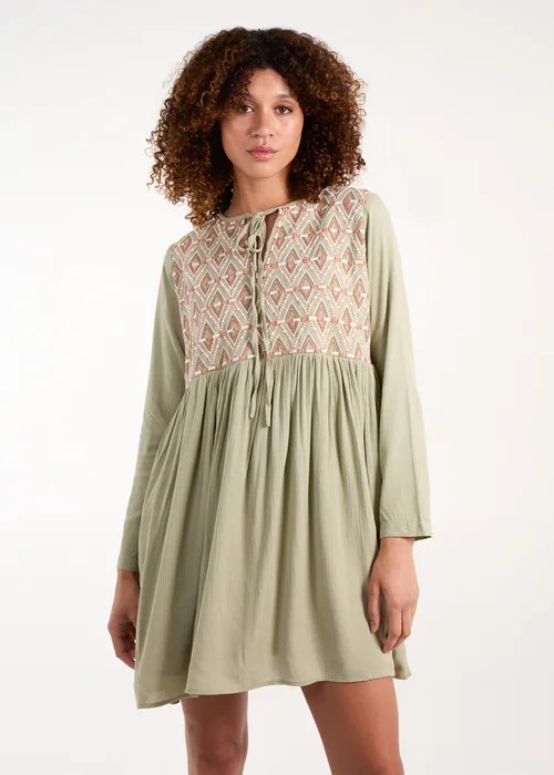 Blue Vanilla Khaki Embroidered Tunic Dress - S Image 1