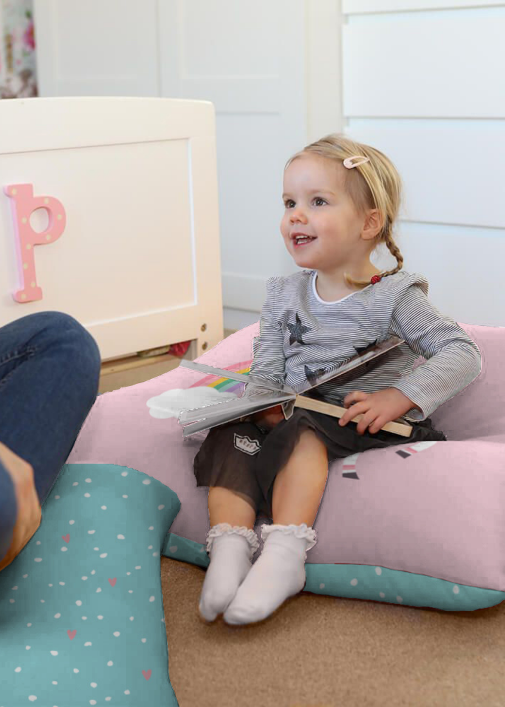 rucomfy Printed Kids Floor Cushion Unicorn Castle Beanbag - One Size Image 1