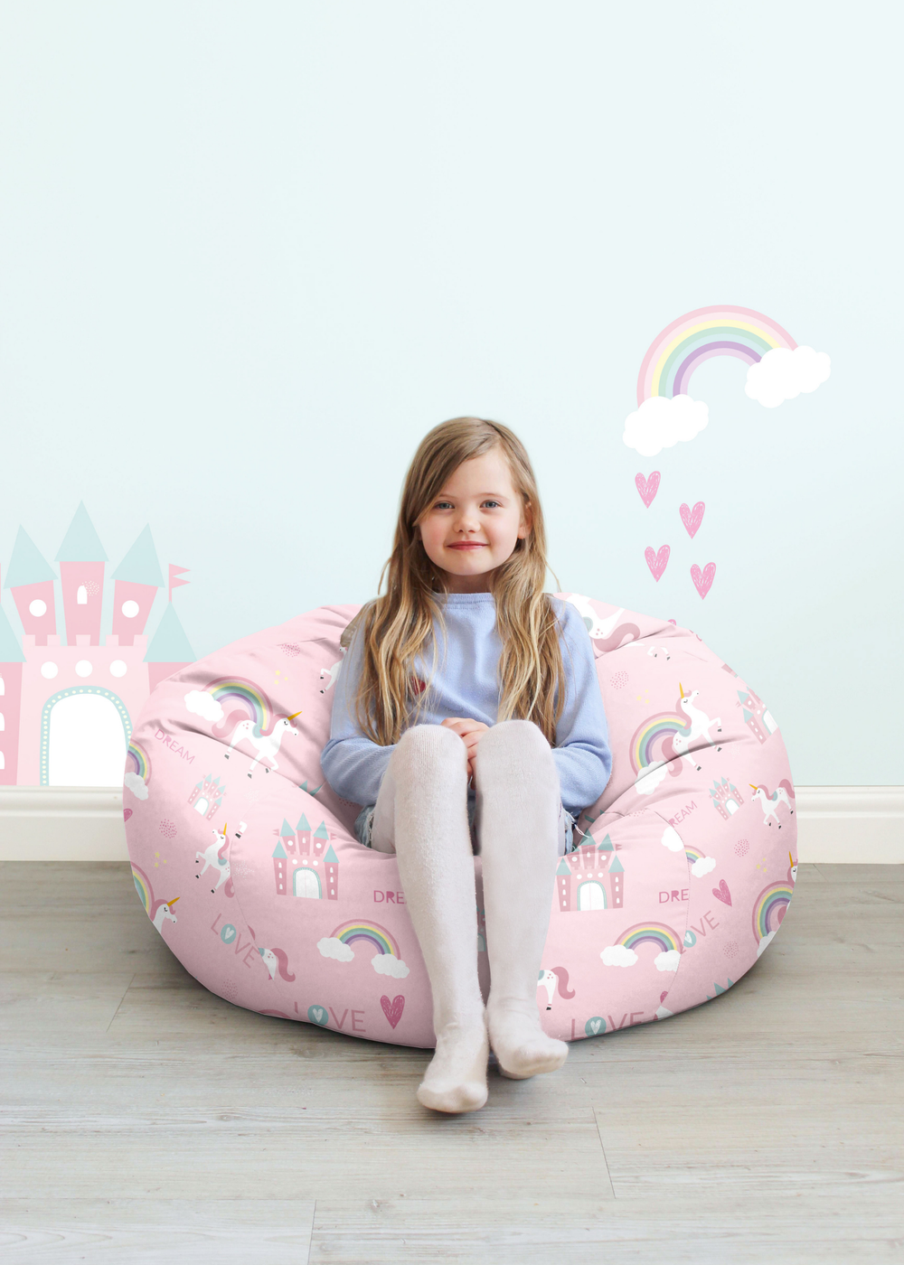 rucomfy Printed Kids Medium Unicorn Castle Beanbag - One Size Image 1