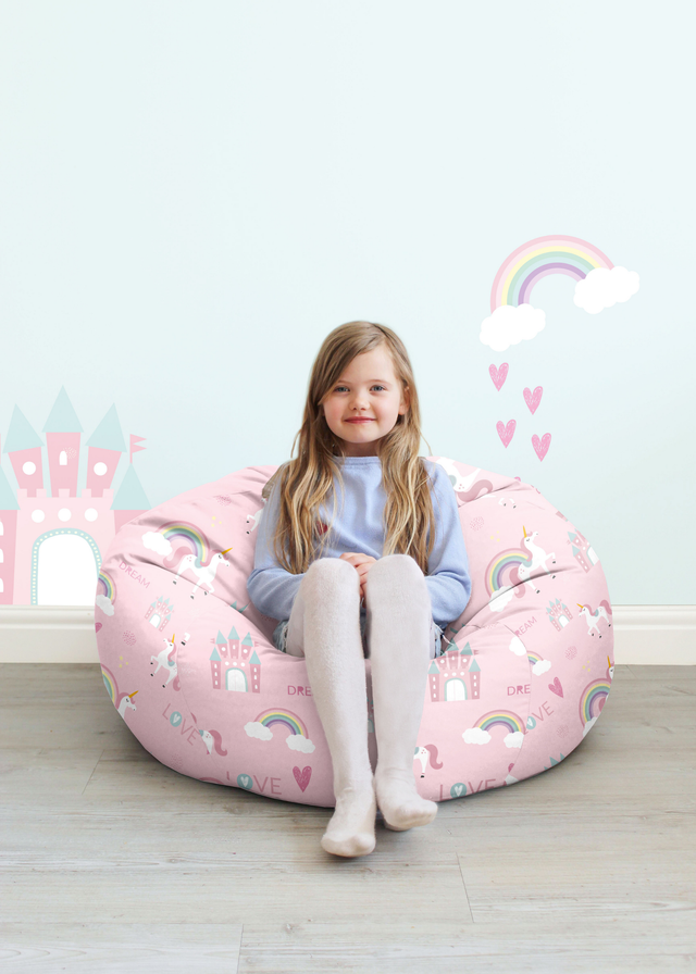 rucomfy Printed Kids Medium Unicorn Castle Beanbag