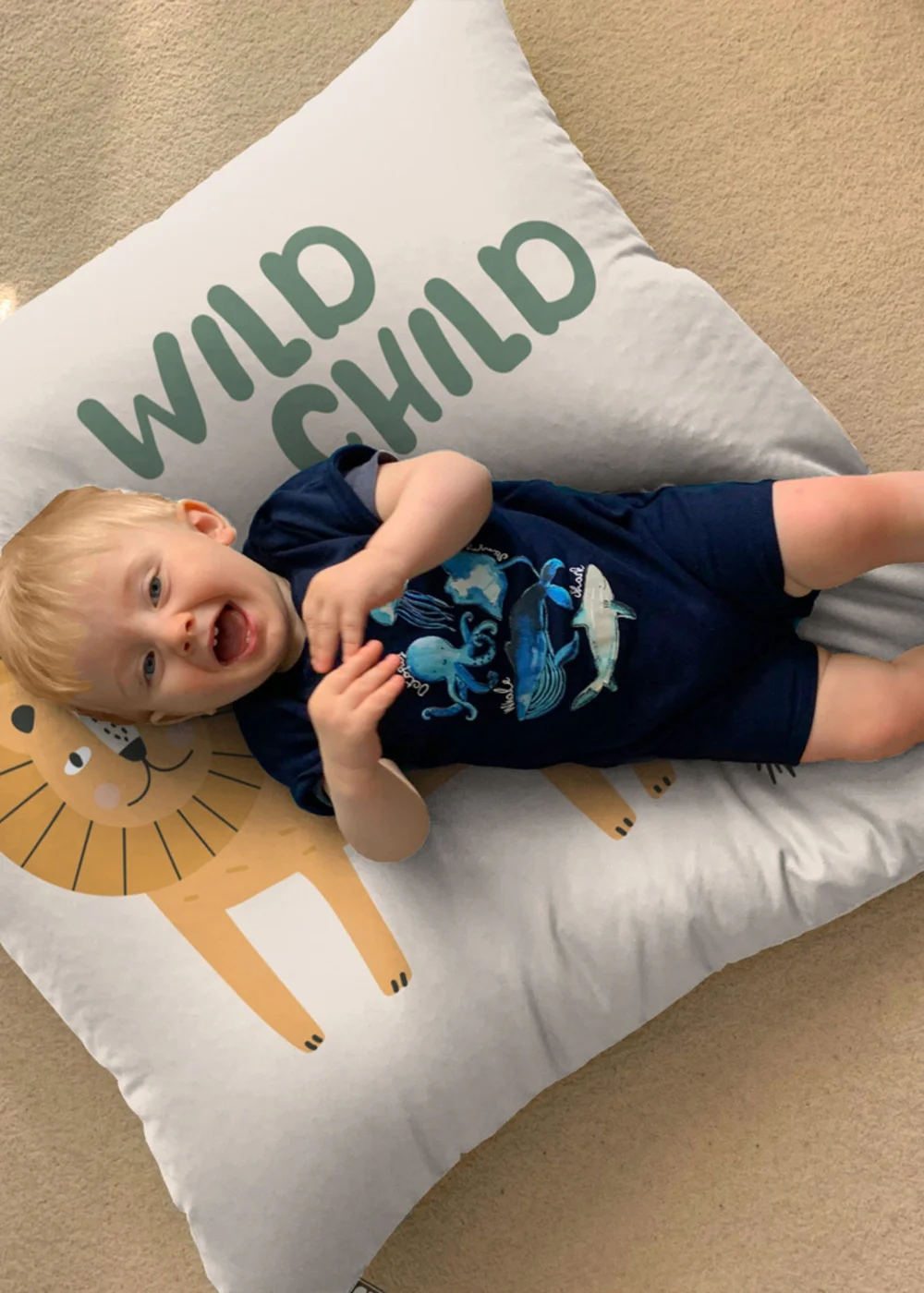 rucomfy Printed Kids Floor Cushion Safari Lion Beanbag - One Size Image 1