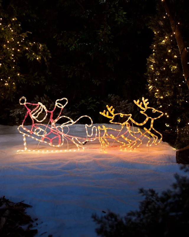 WeRChristmas White Santa Sleigh Reindeer Led Rope Light Silhouette 156 Cm