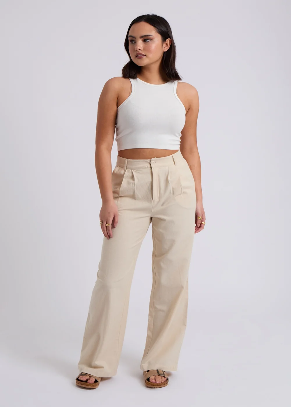 Urban Bliss Beige Linen Blend Wide Leg Trouser - 8 Image 1