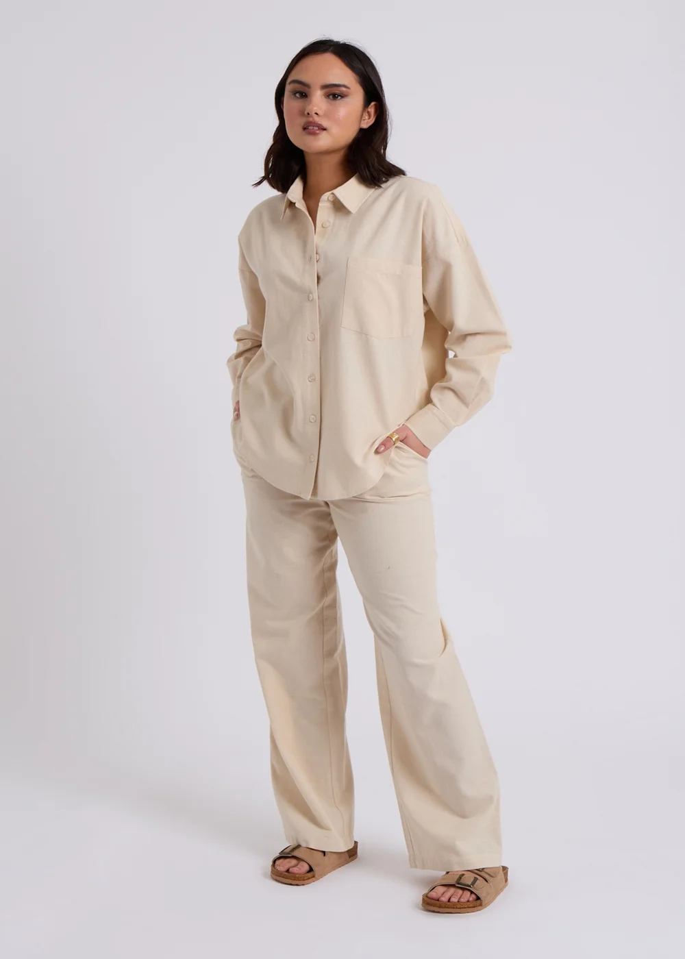 Urban Bliss Beige Linen Blend Oversized Shirt - 10 Image 5