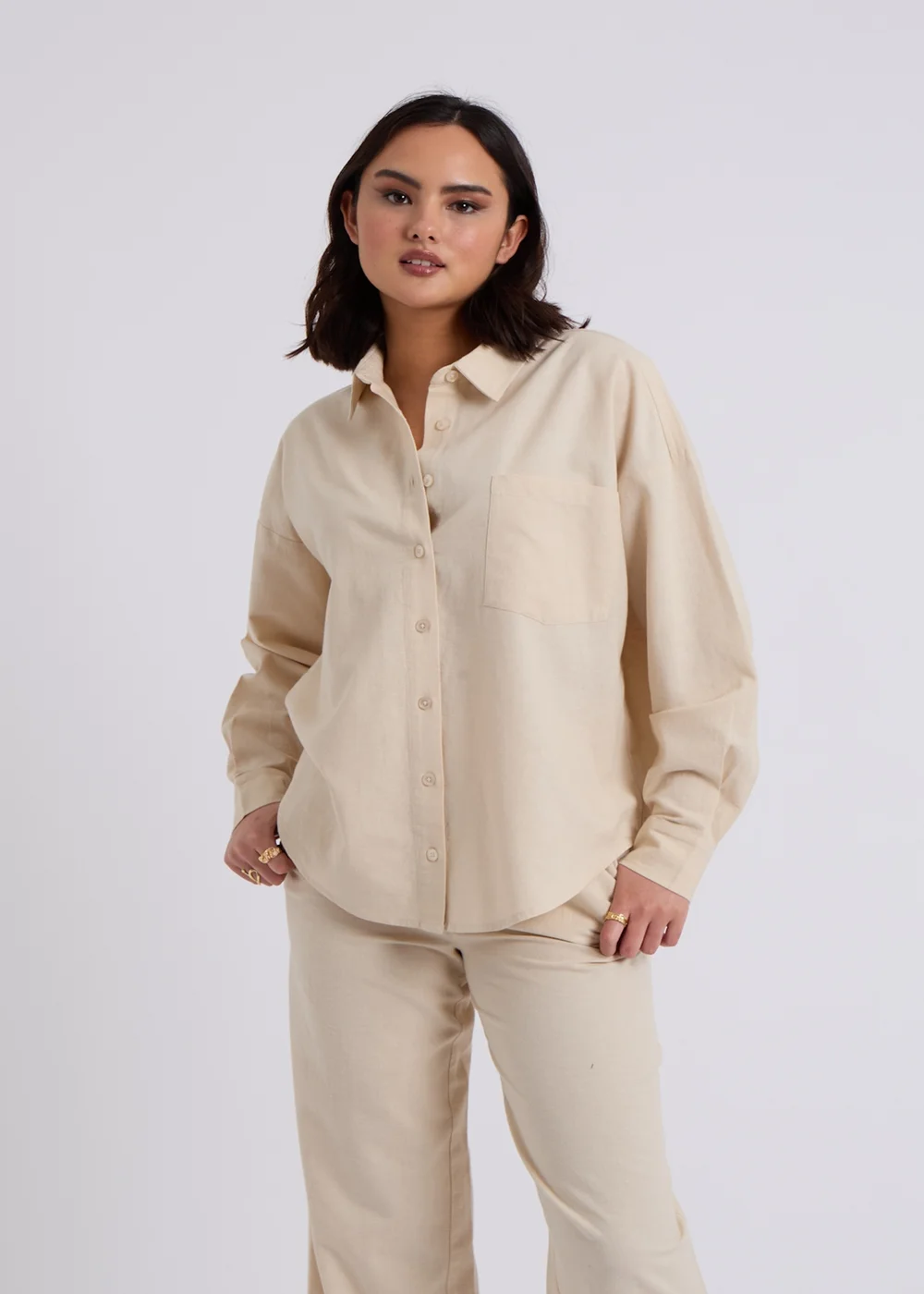 Urban Bliss Beige Linen Blend Oversized Shirt - 10 Image 1