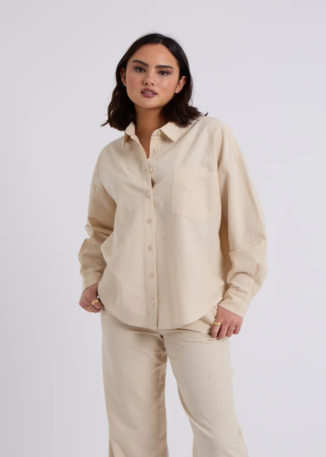 Urban Bliss Beige Linen Blend Oversized Shirt