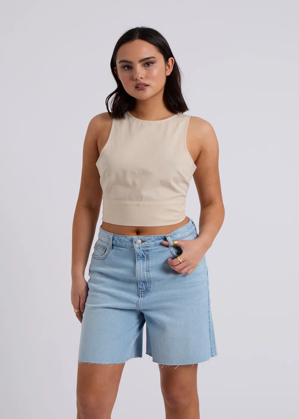 Urban Bliss Beige Linen Blend Tie Back Top - 8 Image 3