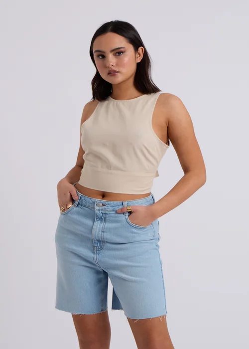 Urban Bliss Beige Linen Blend Tie Back Top - 8 Image 1
