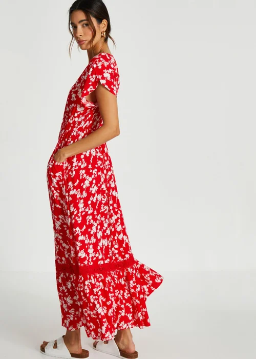 Quiz Red Ditsy Floral Crochet Trim Maxi Dress - 8 Image 2