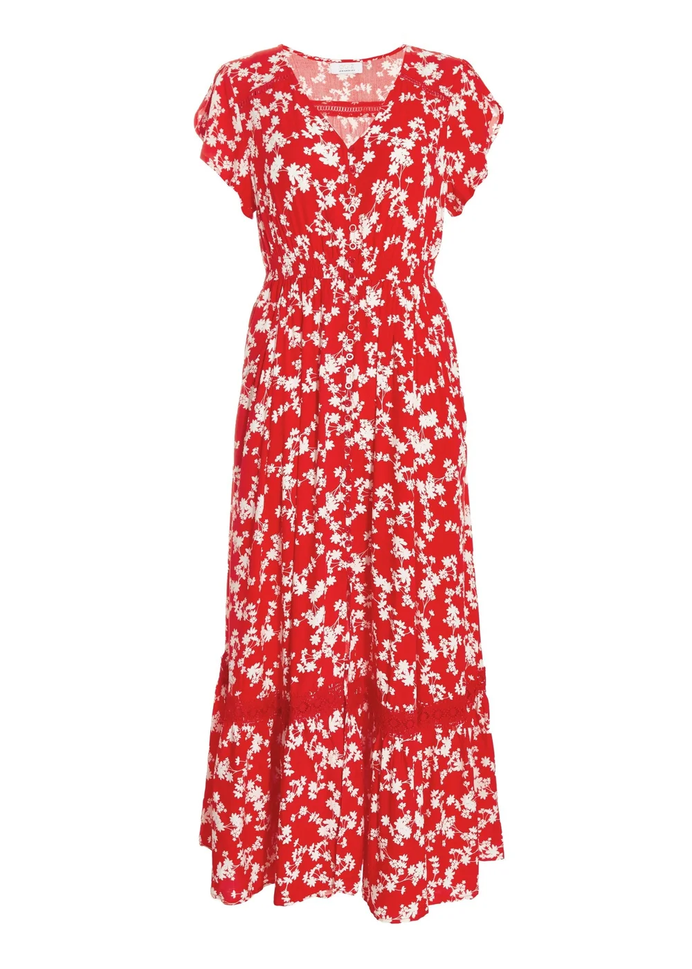 Quiz Red Ditsy Floral Crochet Trim Maxi Dress - 8 Image 4