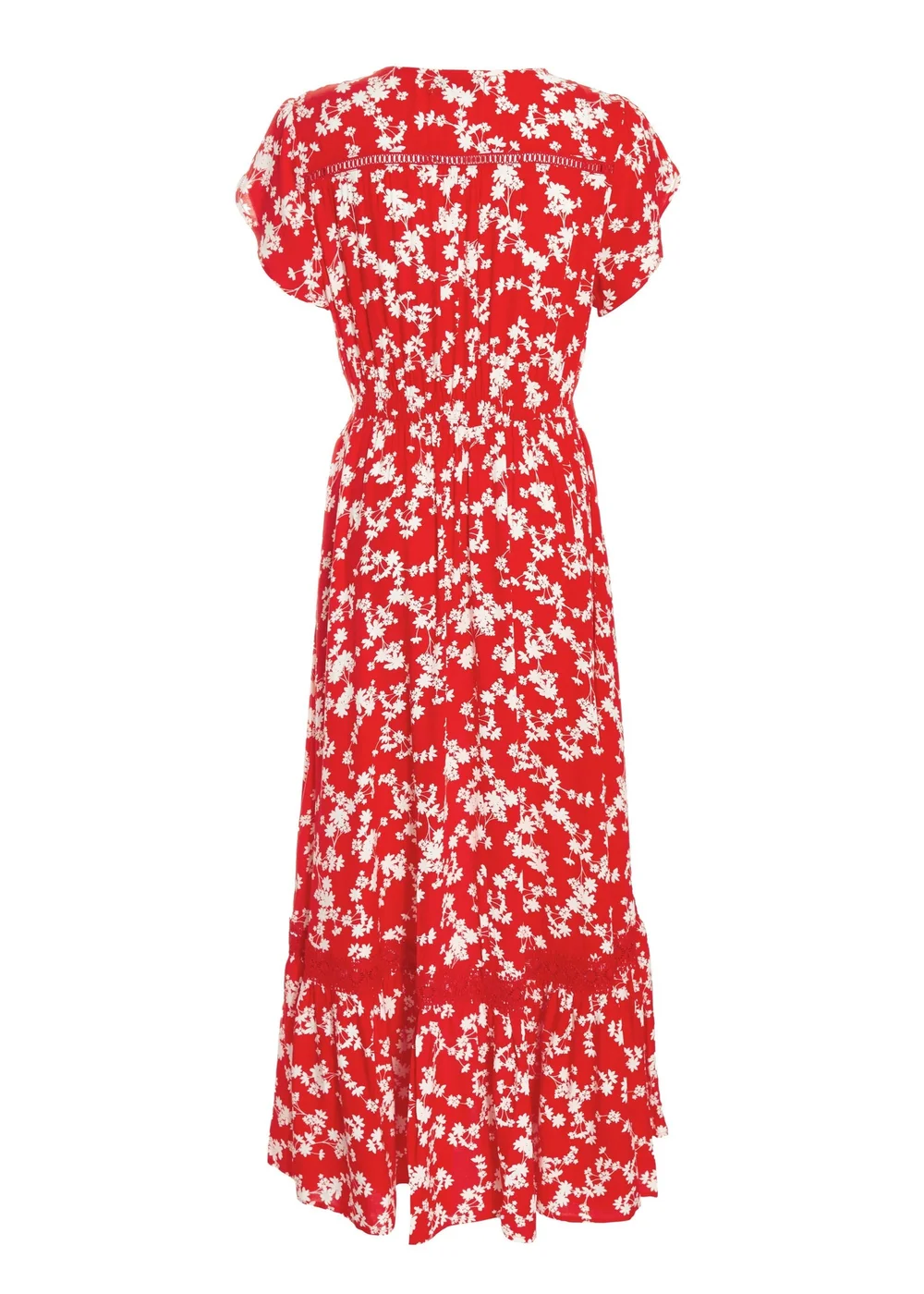 Quiz Red Ditsy Floral Crochet Trim Maxi Dress - 8 Image 5