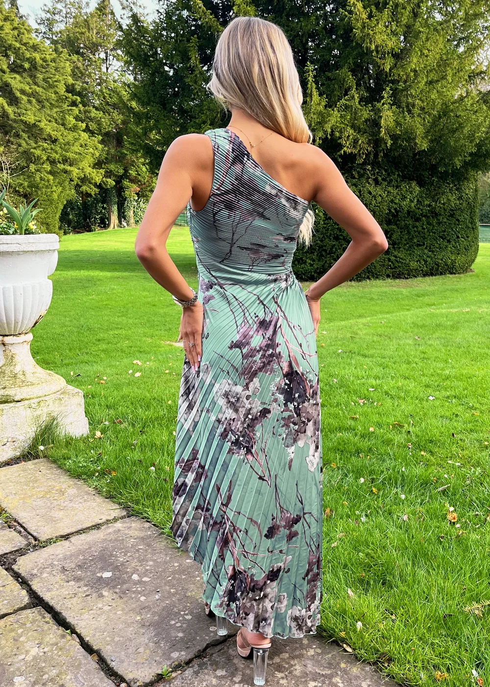 AX Paris Duck Egg Printed One Shoulder Pleated Midi Dress - 8 Image 2
