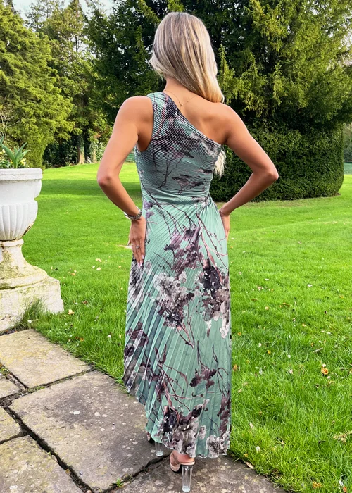 AX Paris Duck Egg Printed One Shoulder Pleated Midi Dress - 8 Image 2