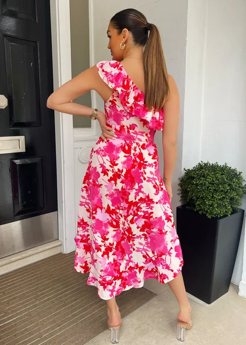 AX Paris Pink Floral One Shoulder Frill Dipped Hem Dress - 8 Image 2