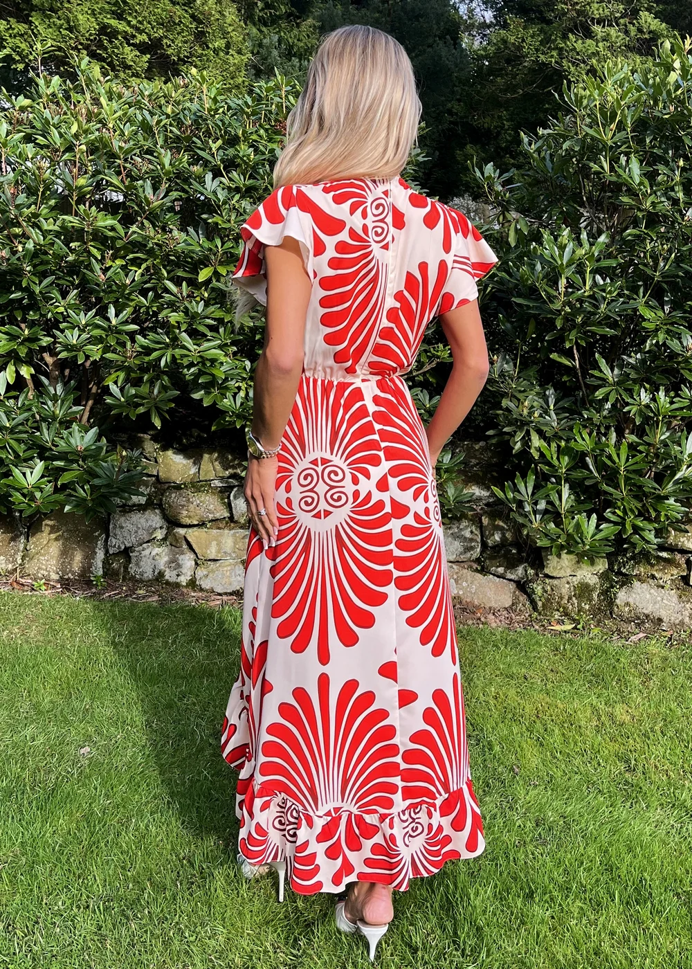 AX Paris Orange Abstract Print Wrap Over Hem Midi Dress - 8 Image 2