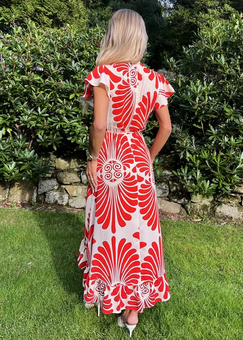 AX Paris Orange Abstract Print Wrap Over Hem Midi Dress - 8 Image 2