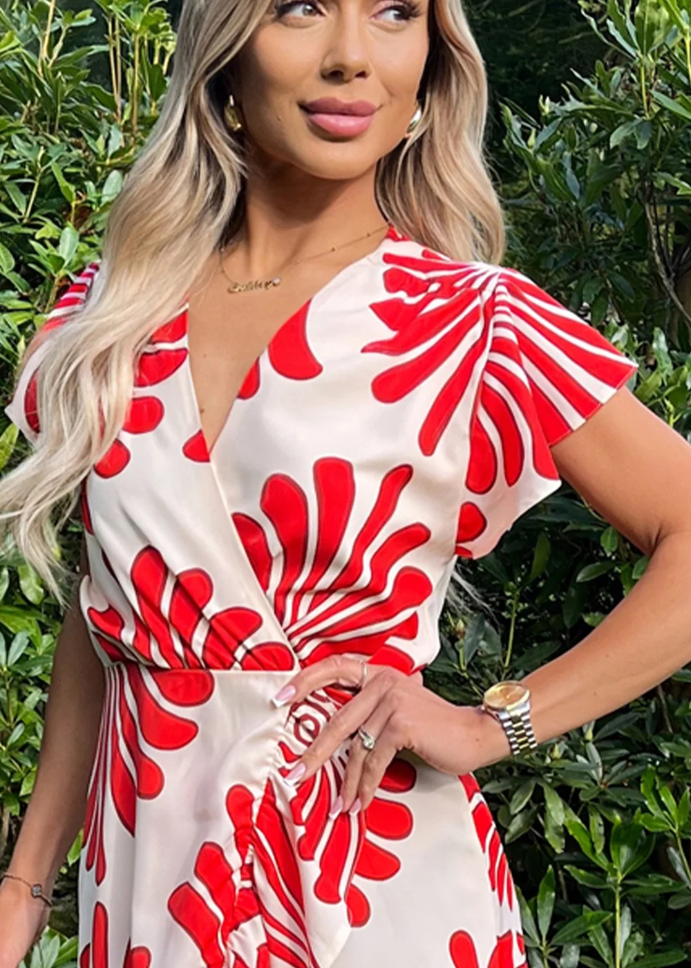 AX Paris Orange Abstract Print Wrap Over Hem Midi Dress - 8 Image 3