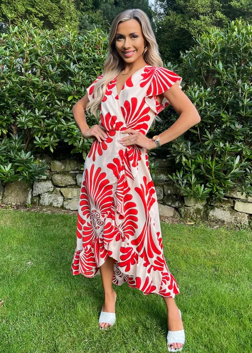 AX Paris Orange Abstract Print Wrap Over Hem Midi Dress - 8 Image 4