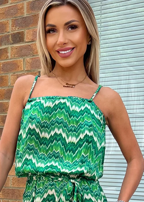 AX Paris Green Abstract Printed Tie Waist Strappy Midi Dress - 8 Image 3