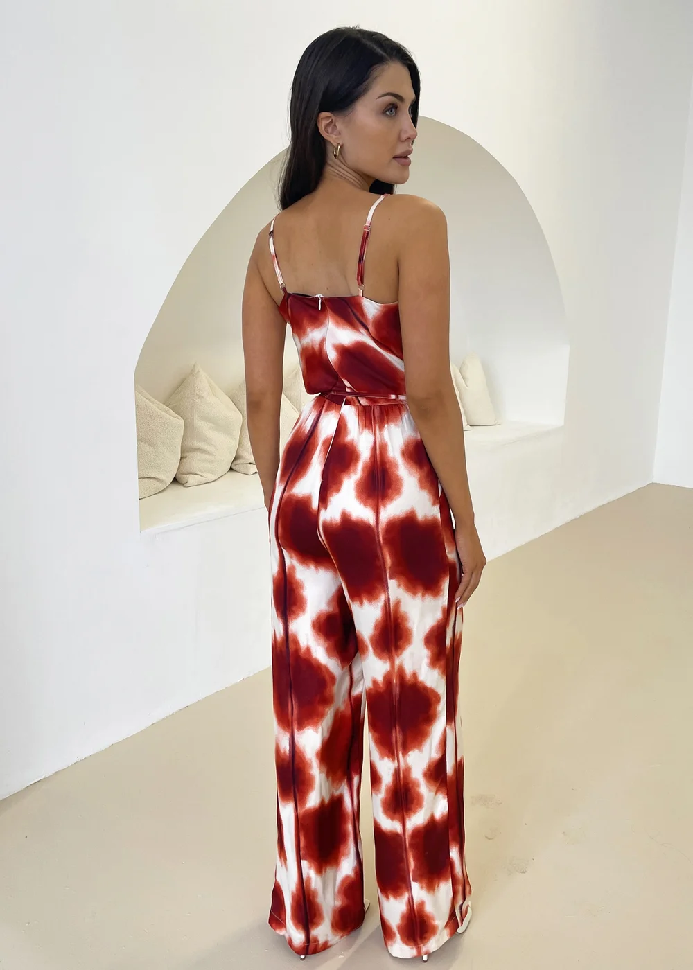 AX Paris Red Printed Strappy Tie Waist Jumpsuit - Size 8 Image 2