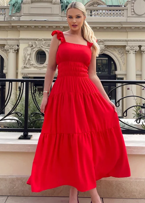 AX Paris Red Frill Strap Tiered Midi Dress - 8 Image 4
