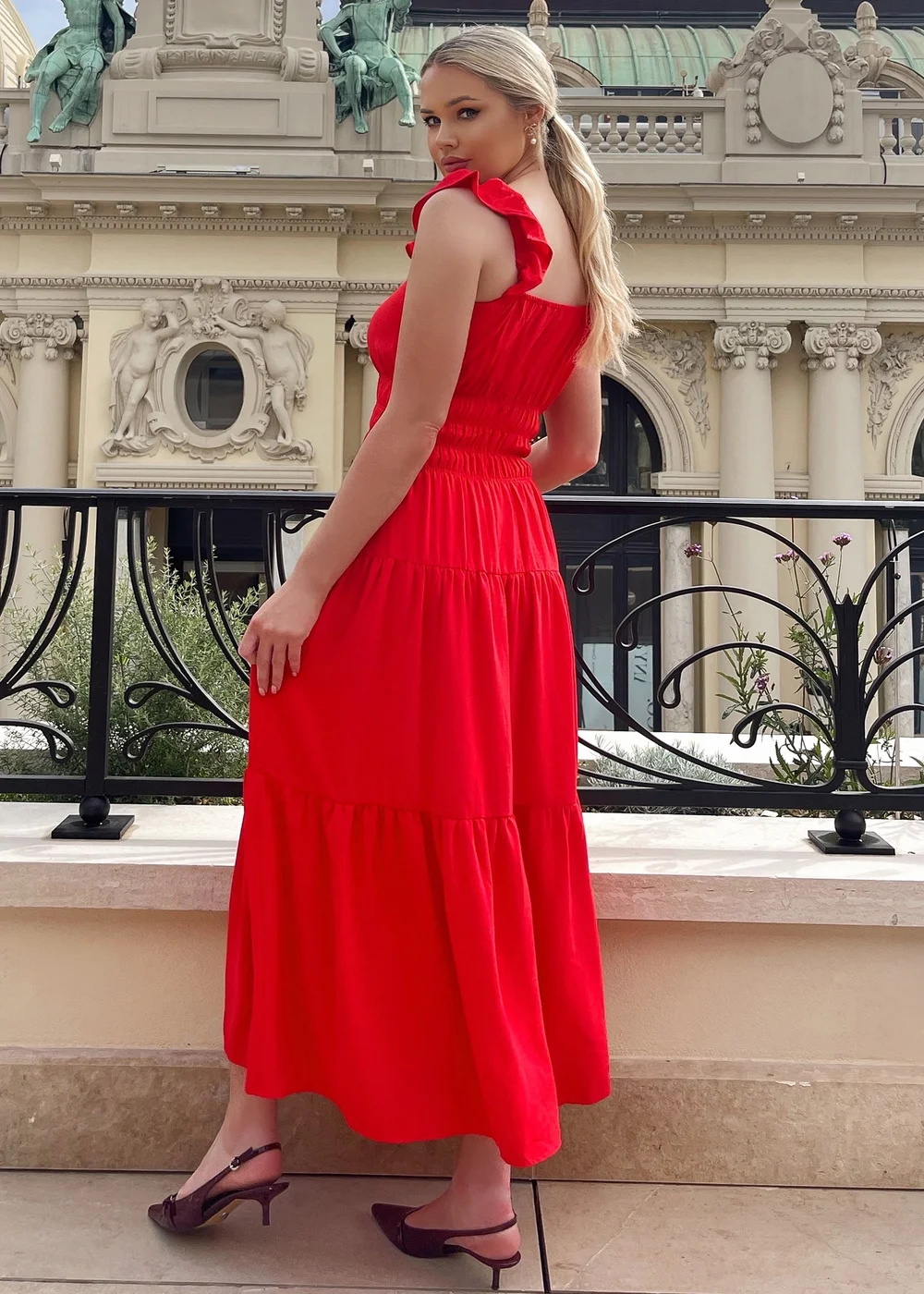 AX Paris Red Frill Strap Tiered Midi Dress - 8 Image 2