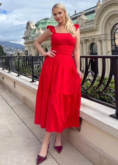 AX Paris Red Frill Strap Tiered Midi Dress - 8 Image 1