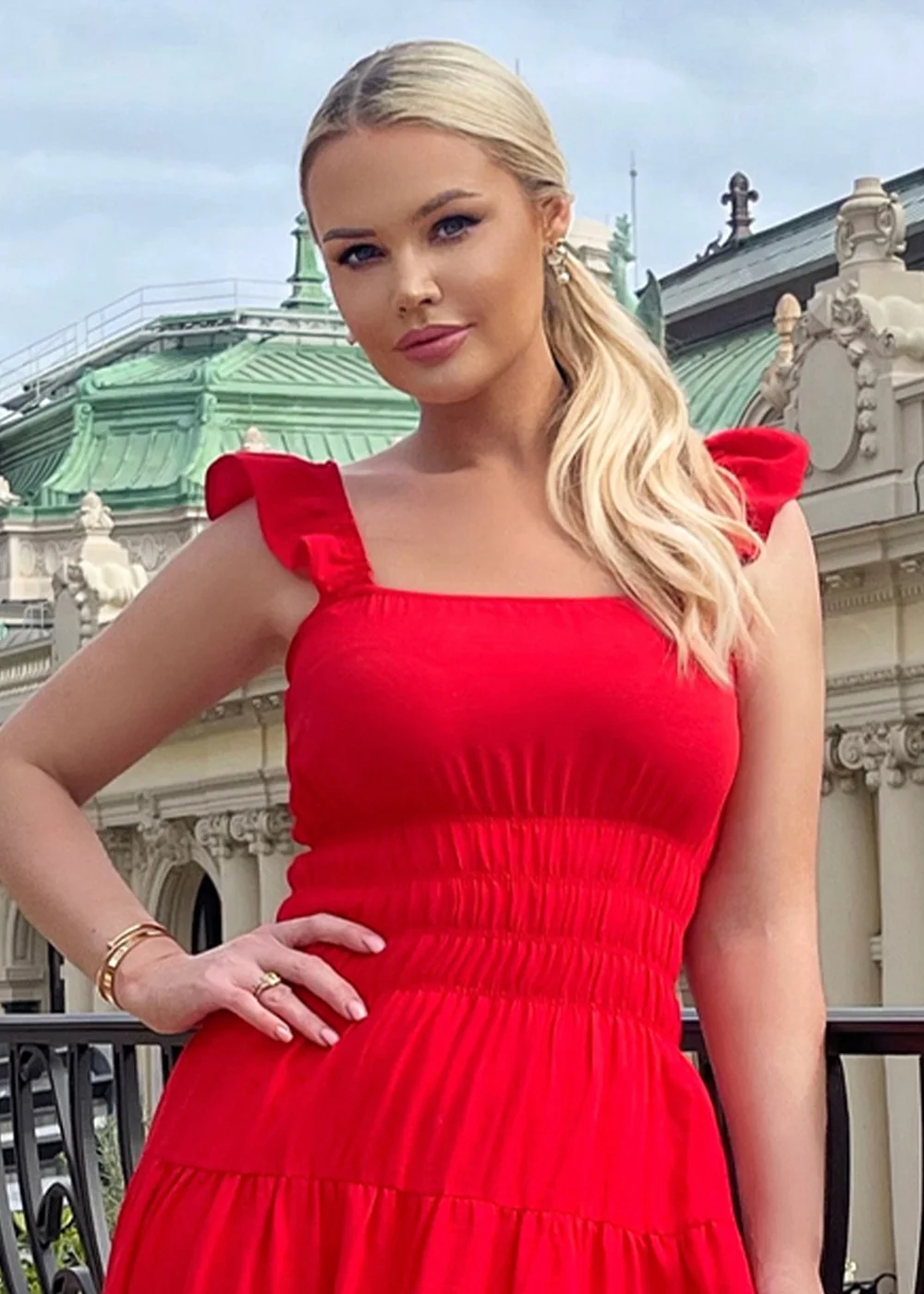 AX Paris Red Frill Strap Tiered Midi Dress - 8 Image 3