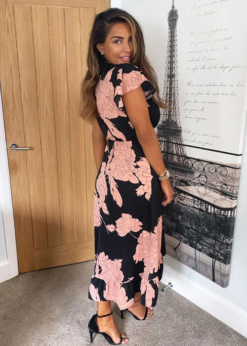 AX Paris Black Floral Print Wrap Midi Dress - 8 Image 2