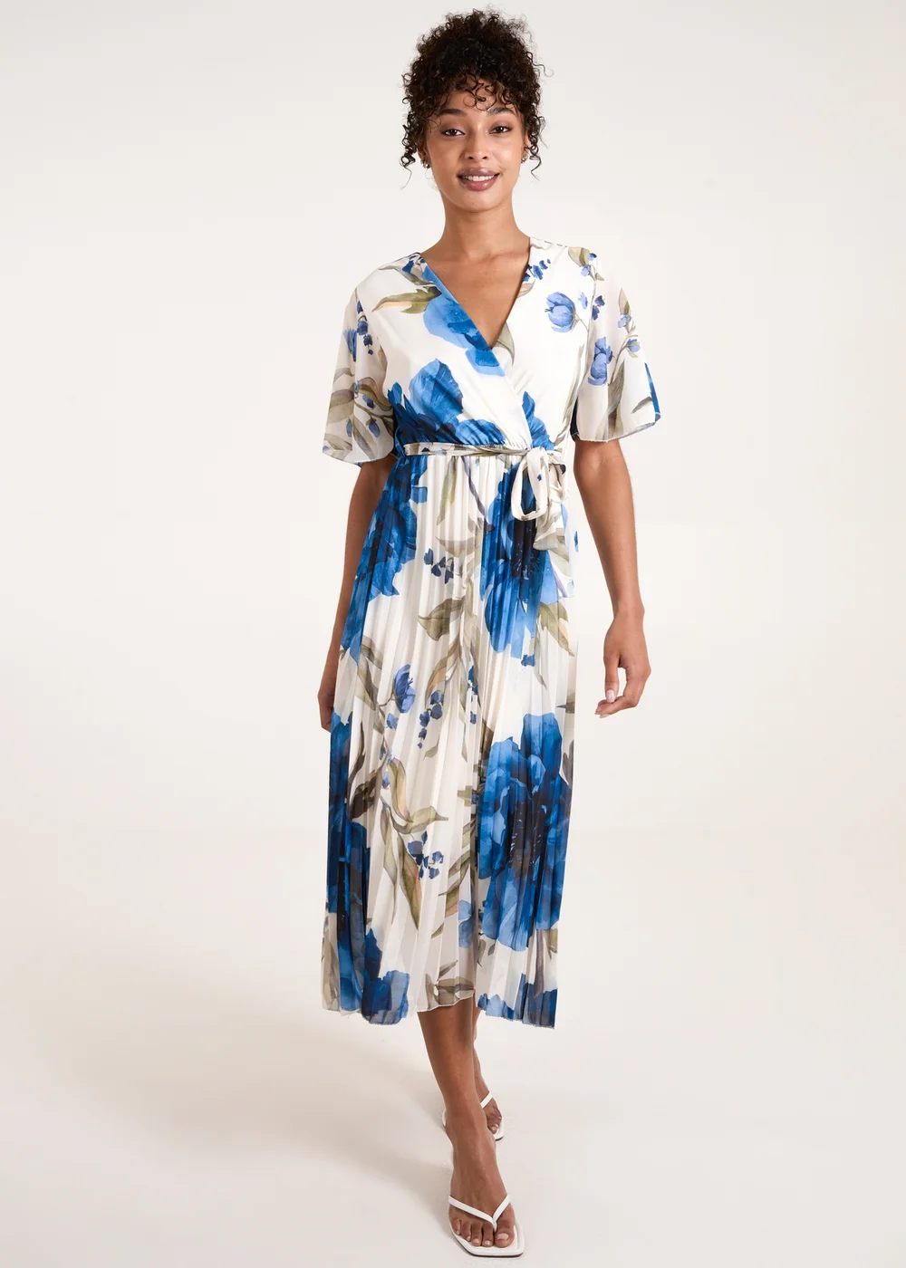 Blue Vanilla Blue Water Floral Pleated Dress - S Image 1