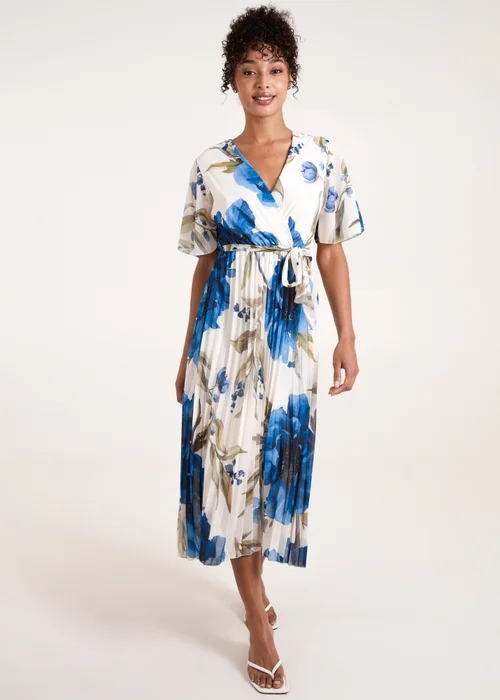 Blue Vanilla Blue Water Floral Pleated Dress - S Image 1