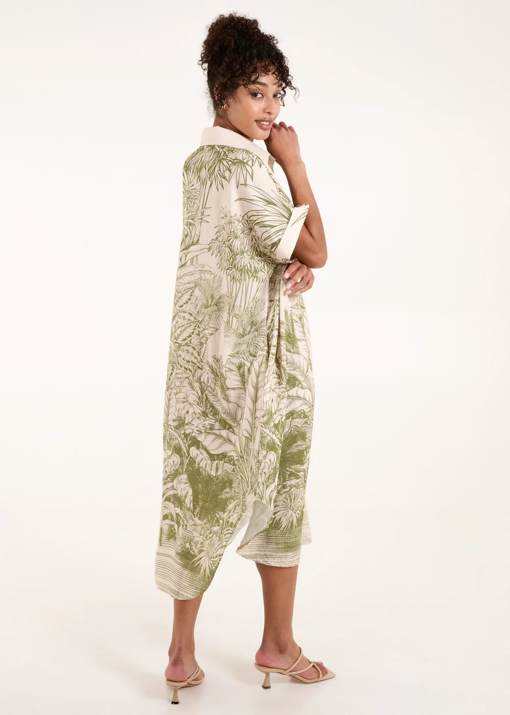 Blue Vanilla Khaki Palm Leaf Open Collar Dress - One Size Image 2