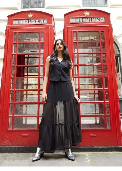 Threadbare Black Alice Tiered Frill Maxi Skirt - Size 8 Image 3