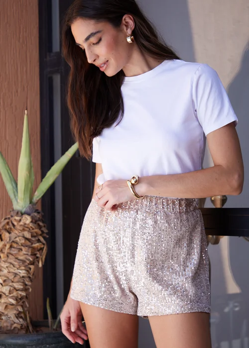 Threadbare Gold Shania Sequin Pull On Shorts - 8 Image 1
