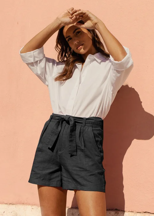 Threadbare Black Linen Blend Laurence Shorts With Self Tie Belt - 8 Image 1