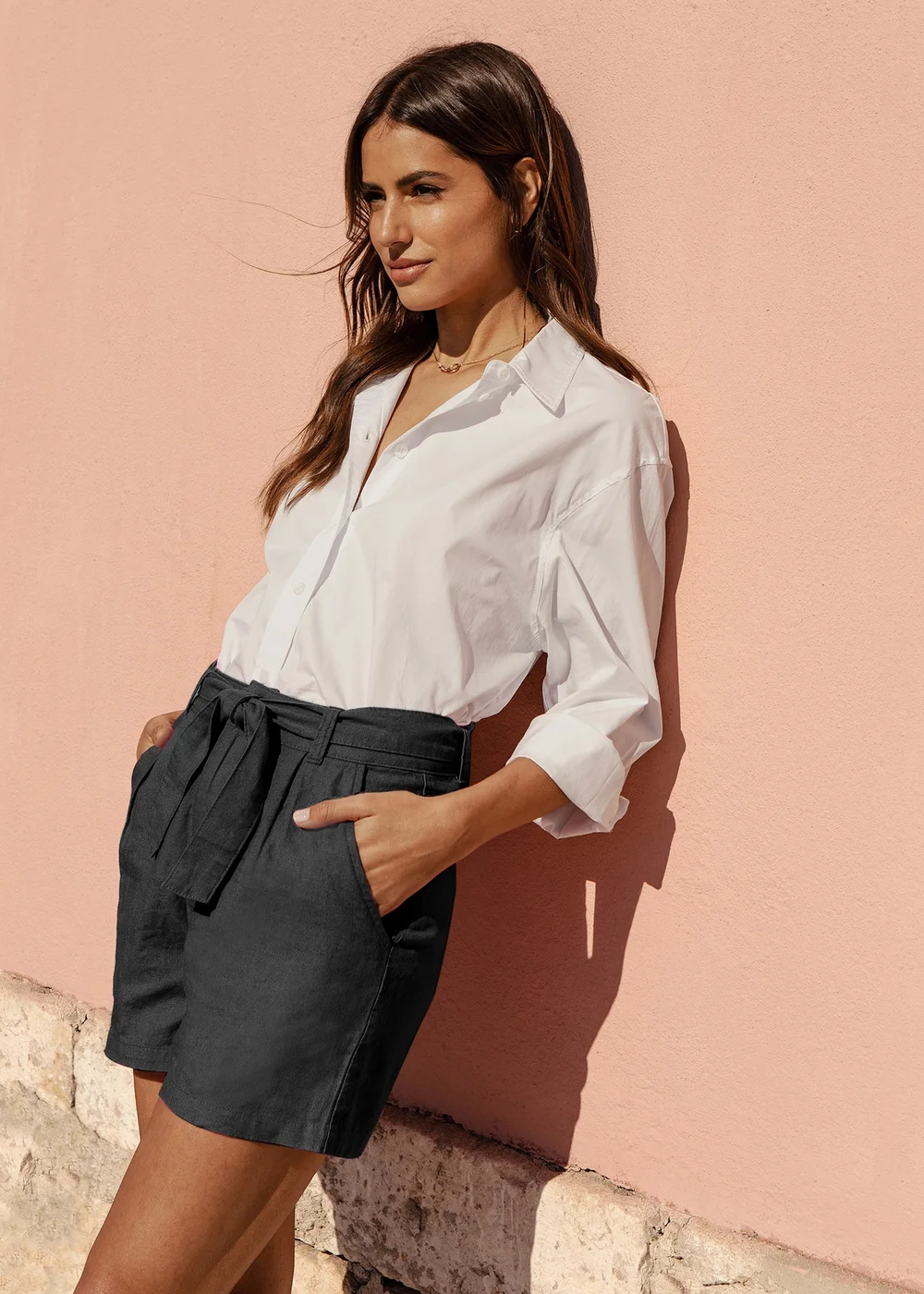 Threadbare Black Linen Blend Laurence Shorts With Self Tie Belt - 8 Image 3