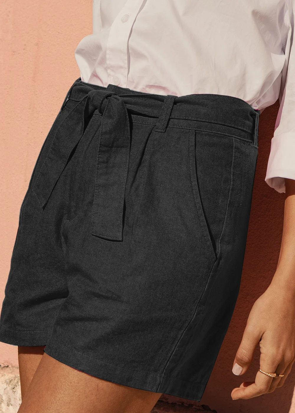 Threadbare Black Linen Blend Laurence Shorts With Self Tie Belt - 8 Image 4