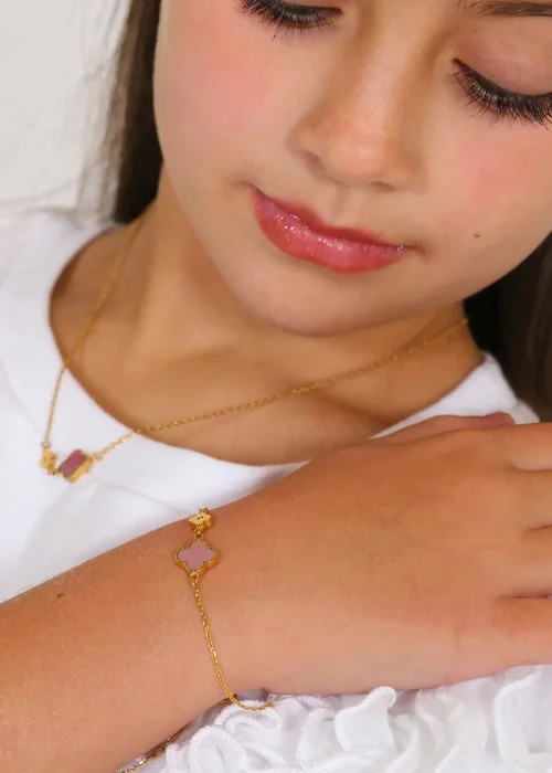 Say It With Children's Gold Pink Clover Bracelet - One Size Image 2