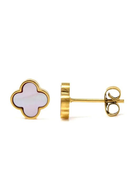 Say It With Children's Gold Pink Clover Earrings - One Size Image 1